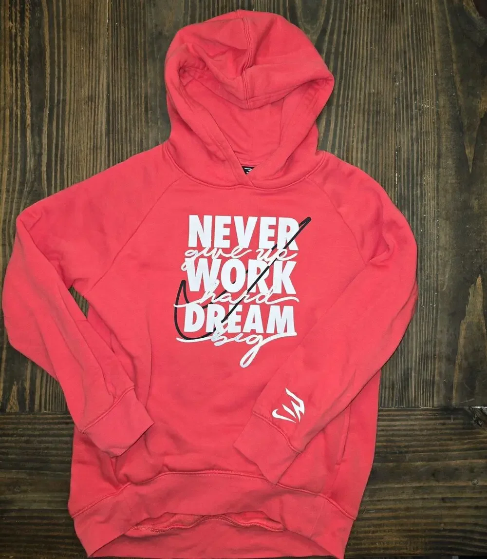 Youth LARGE Nike 3 Brand Russell Wilson Dream Big Swoosh Sweatshirt Hoodie Coral